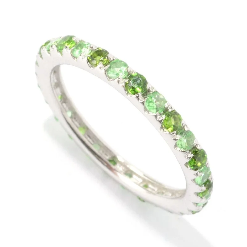 Women’s radiant diamond rings-Sterling Silver 0.97Ctw Tsavorite Eternity Band Ring