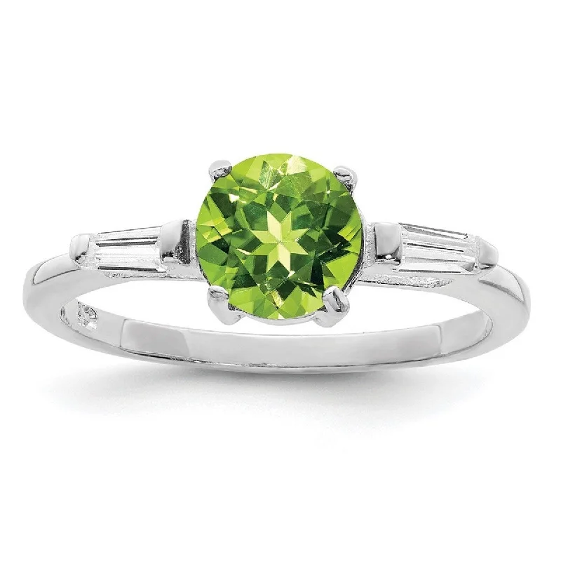 Women’s symbolic rings-Curata 925 Sterling Silver Polished Solid Back Peridot and CZ Cubic Zirconia Simulated Diamond Ring