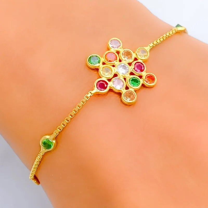 Women’s stretch bracelets-Vibrant Charming 22k Gold CZ Bracelet