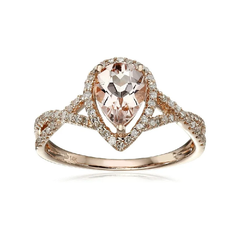 Women’s sapphire rings-14KT Rose Gold Pear Shape Morganite & Diamond Solitaire Ring