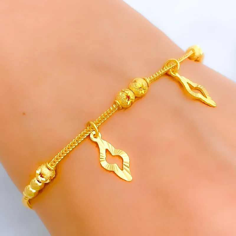 Women’s statement bangles-Reflective Hanging Charm 22k Gold Bracelet