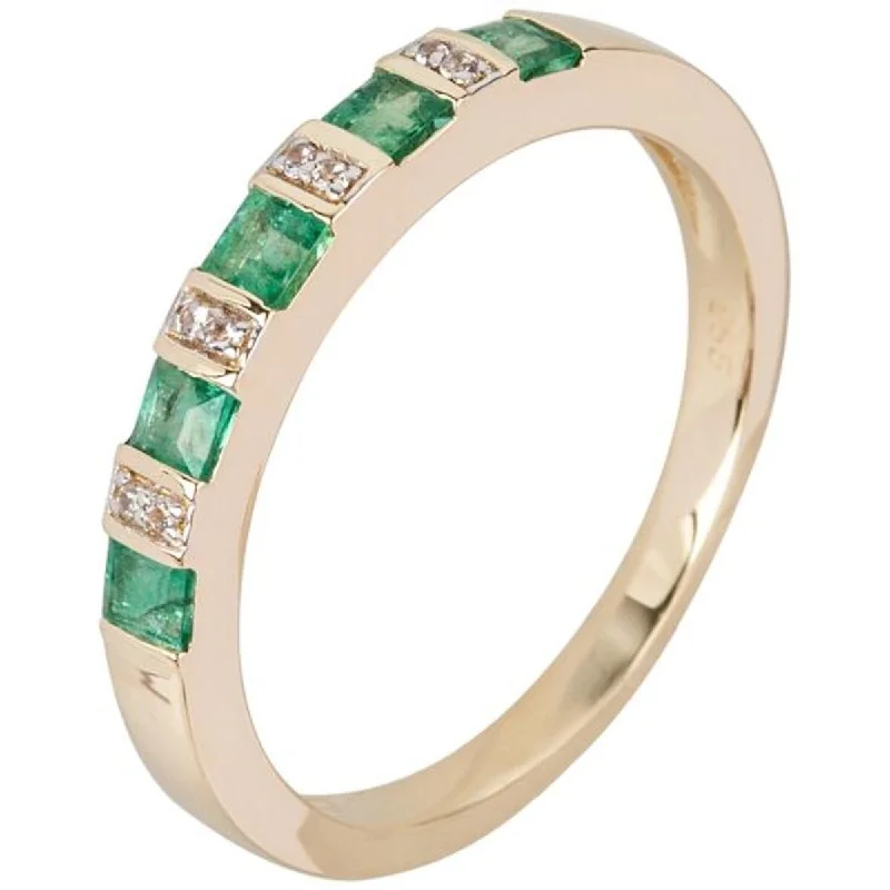 Women’s black diamond rings-14K Gold Emerald and White Natural Zircon Band Ring