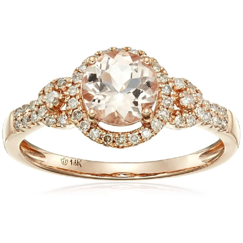 Women’s men’s rings for women-14k Rose Gold Morganite and Diamond Solitaire Ring