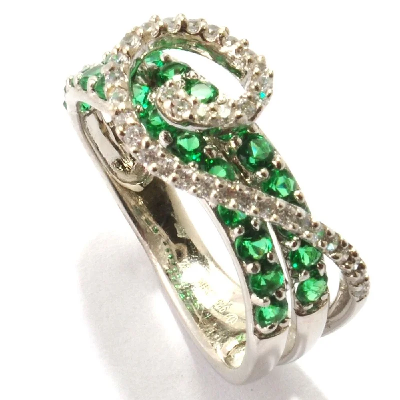 Women’s elegant rings-925 Sterling Silver Green Emerald Color CZ and White Zircon Band Ring