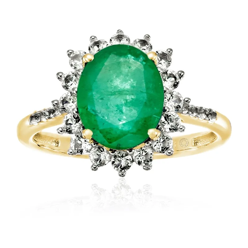 Women’s silver wedding rings-Yellow Gold Over Sterling Silver Sakota Emerald and Created White Sapphire Ring