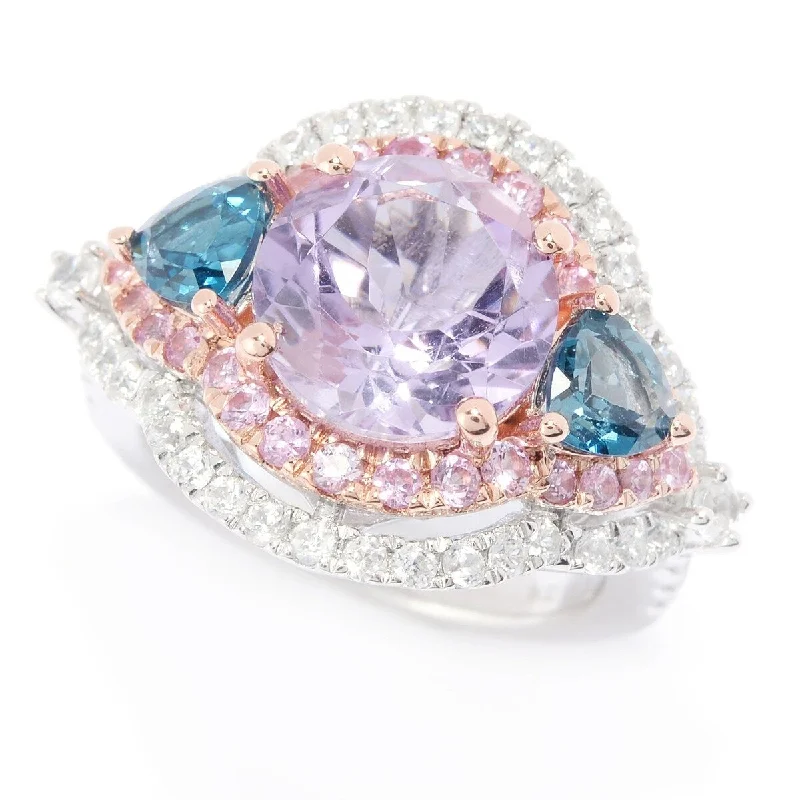 Women’s vintage diamond rings-925 Sterling Silver London Blue Topaz,Pink Amethyst,Pink Sapphire,White Natural Zircon Ring