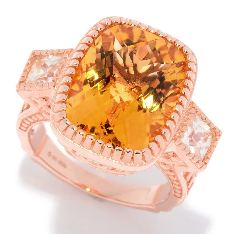 Women’s thick bands rings-10.40ctw Checkerboard Cut Honey Citrine & White Zircon Ring