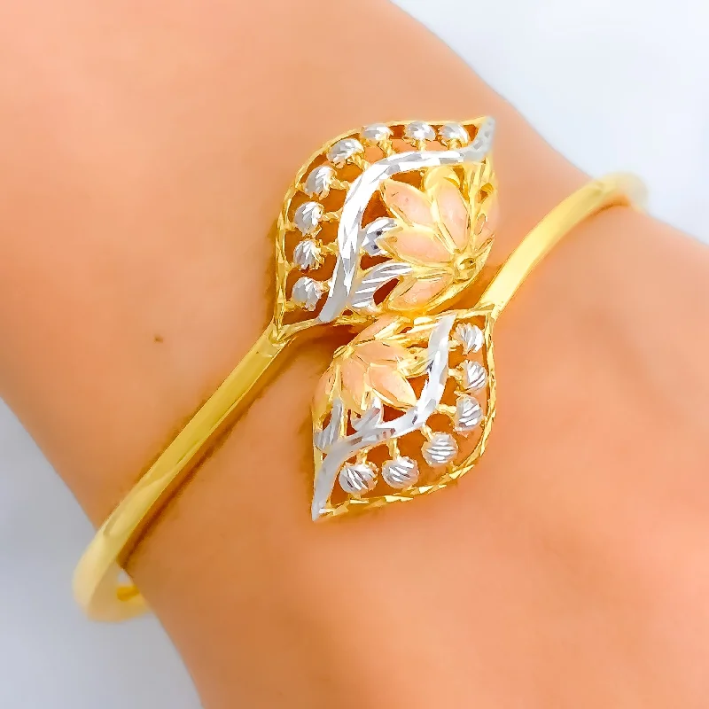 Women’s timeless bracelets-Exclusive Three-Tone Leaf 22k Gold Bangle Bracelet