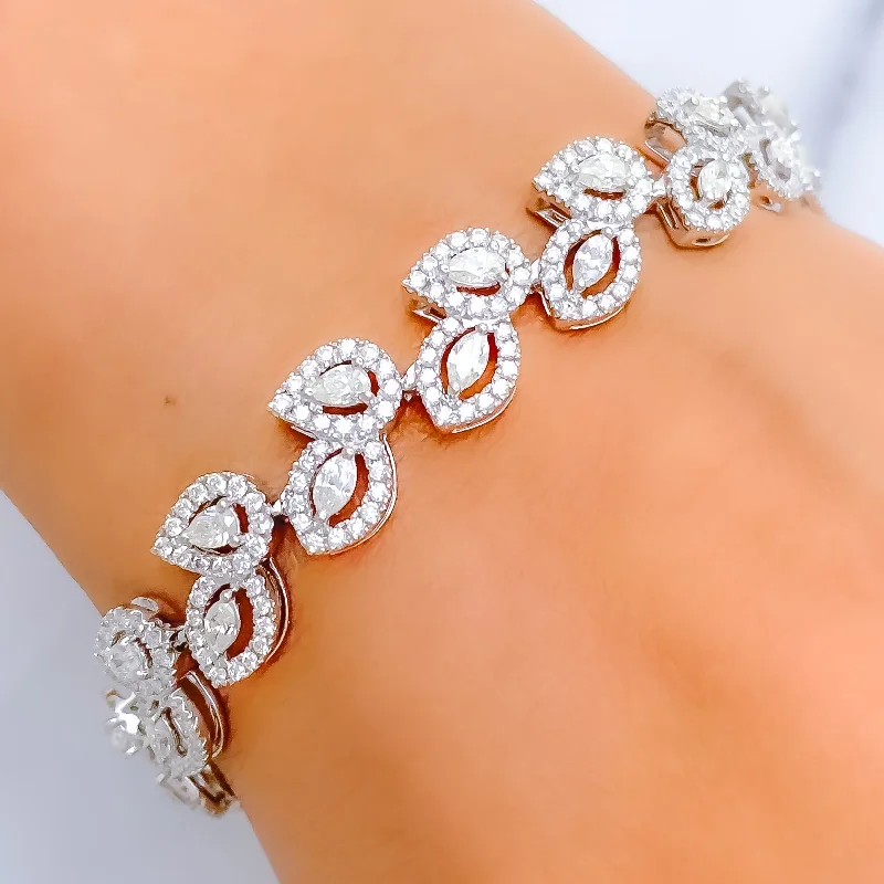 Women’s elegant bangles-Magnificent Diamond Leaf + 18k Gold Bracelet