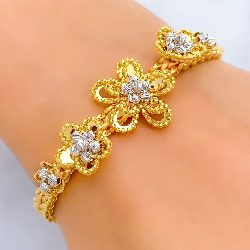 Women’s multi-strand bracelets-Magnificent Flower 21k Gold CZ Bracelet