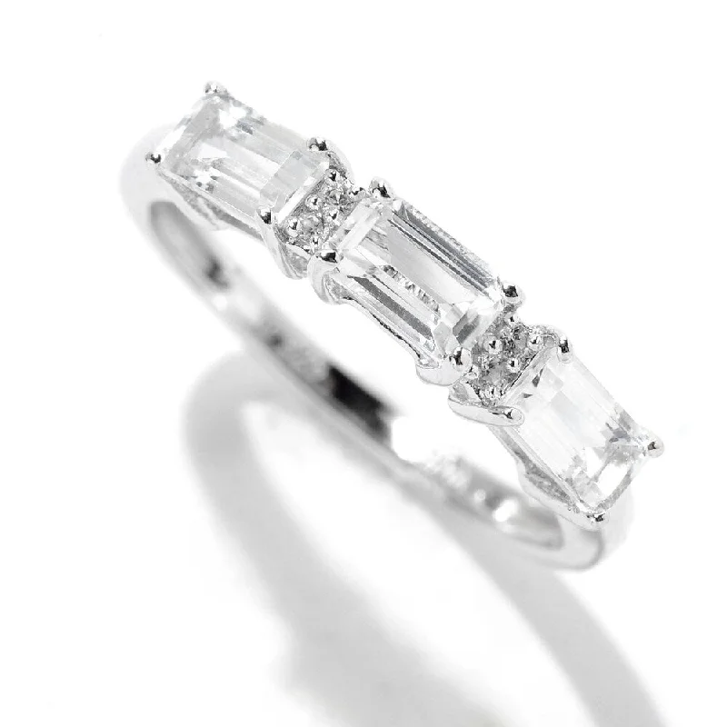 Women’s titanium rings-Sterling Silver Baguette 1.18Ctw White Topaz & White Zircon Band Ring