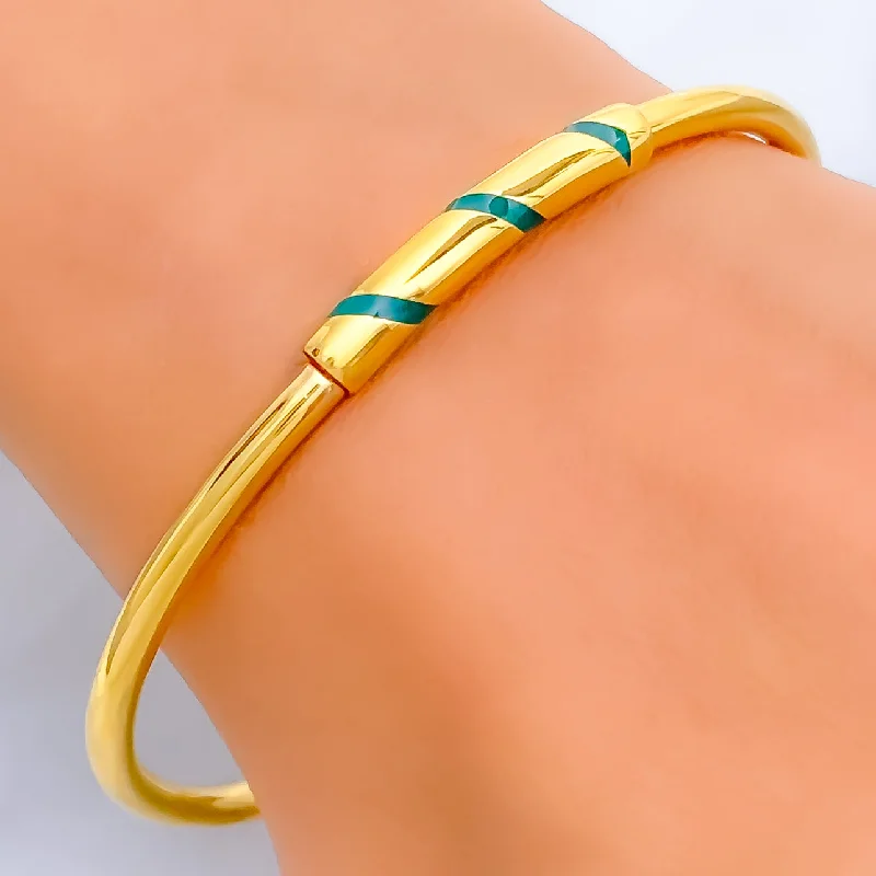 Women’s friendship bangles-Graceful Green 21k Gold Bangle Bracelet