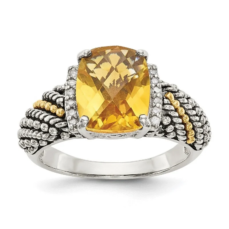 Women’s trendy rings-Curata 925 Sterling Silver Polished With 14k Diamond and Citrine Ring