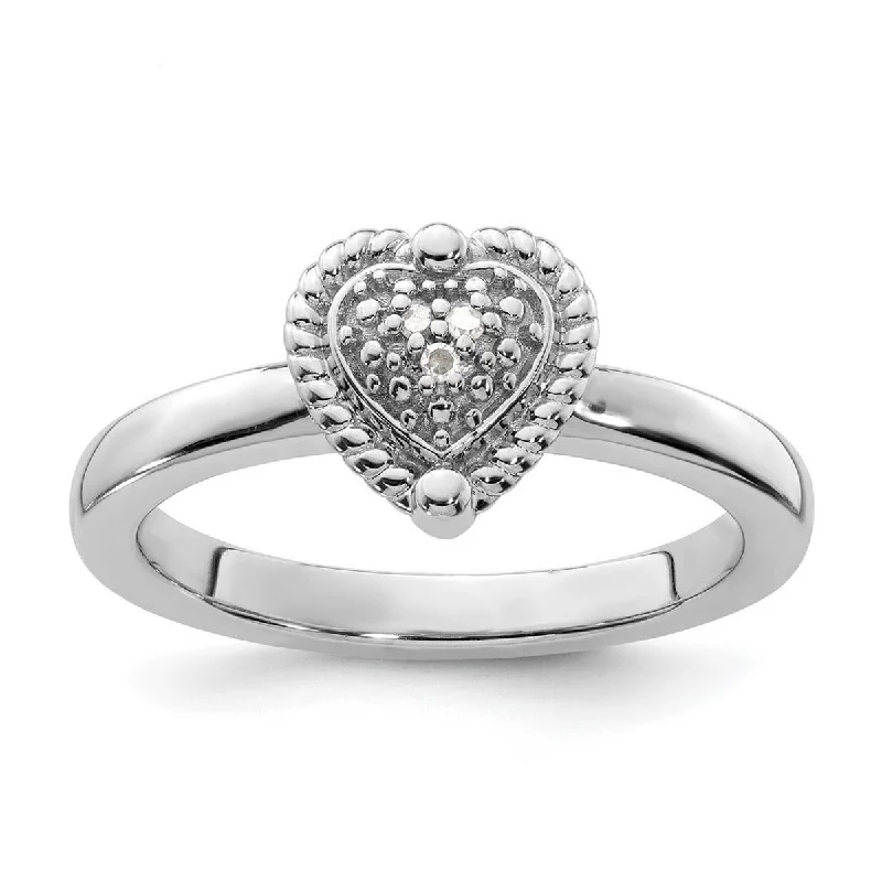 Women’s round cut rings-Curata 925 Sterling Silver Polished Prong set Stackable Expressions Love Heart Diamond Ring