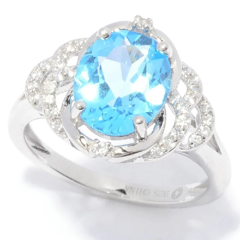 Women’s classic diamond rings-925 Sterling Silver White Natural Zircon and Swiss Blue Topaz Ring