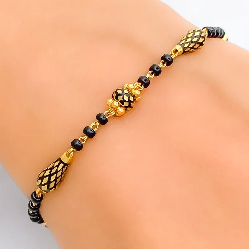 Women’s personalized bangles-Slender Everyday 22k Gold Black Bead Bracelet