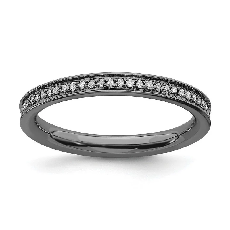 Women’s fine jewelry rings-Curata 925 Sterling Silver Polished Prong set Ruthenium plating Stackable Expressions and Diamonds Black Plated Ring