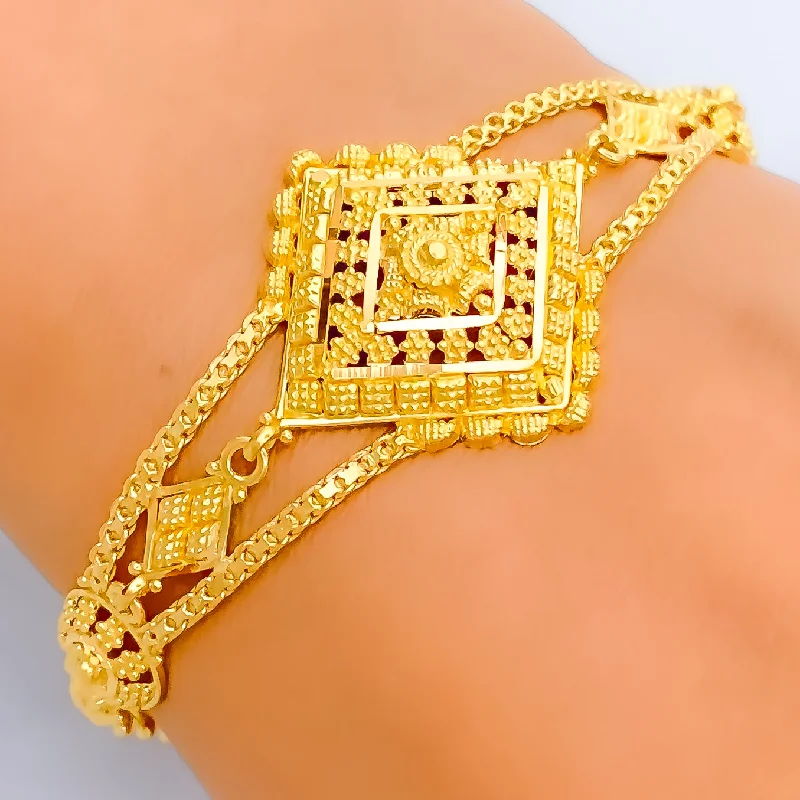 Women’s fashion bracelets-Delicate Diamond-Shaped 22k Gold Bracelet