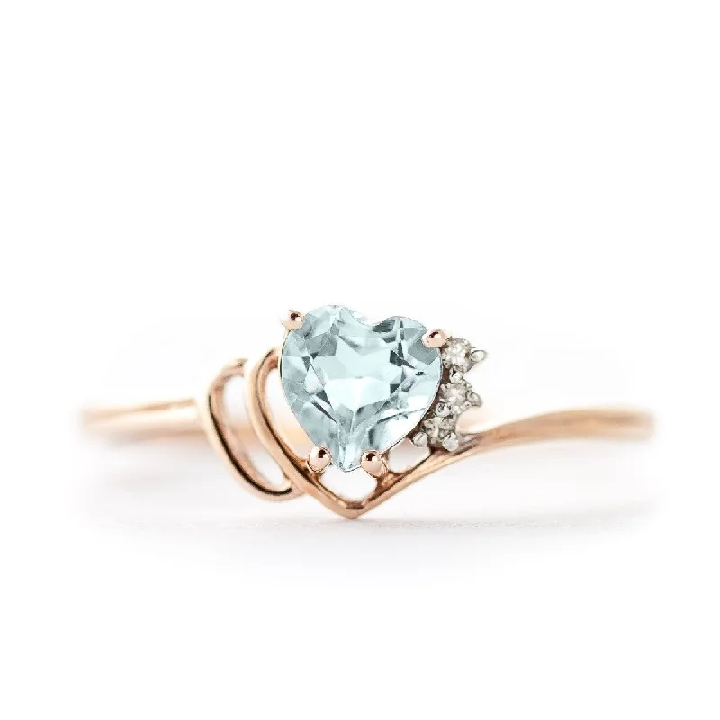 Women’s white gold rings-0.97 Carat 14k Rose Gold Aquamarine Gemstone Ring w/ Natural Diamond