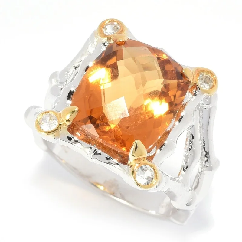 Women’s solitaire rings-Sterling Silver 5.16ctw Honey Citrine & Gemstone Fancy Shank Ring