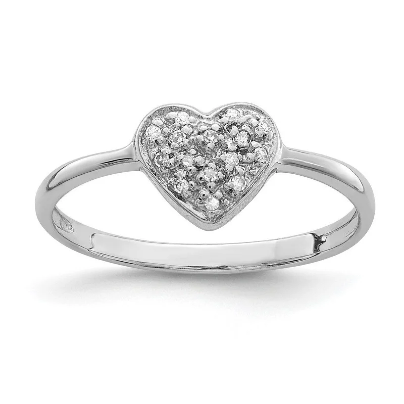 Women’s gold engagement rings-Curata 925 Sterling Silver Open back Rhodium Polished Diamond Love Heart Ring