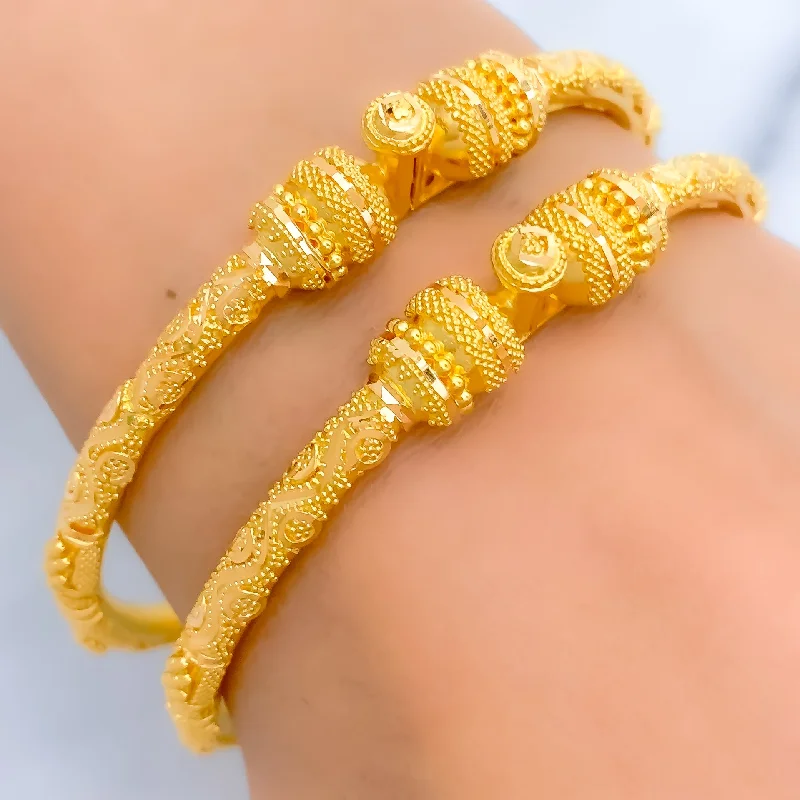 Women’s tennis bracelets-Gorgeous Fine Beaded 22k Gold Pipe Bangles