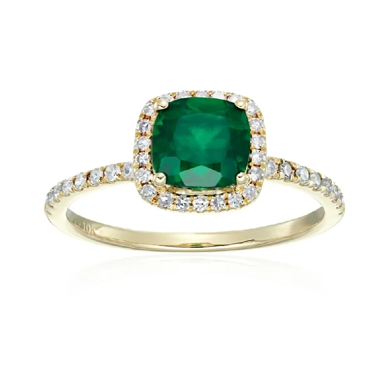 Women’s sapphire rings-10k Yellow Gold Created Emerald and Diamond Ring