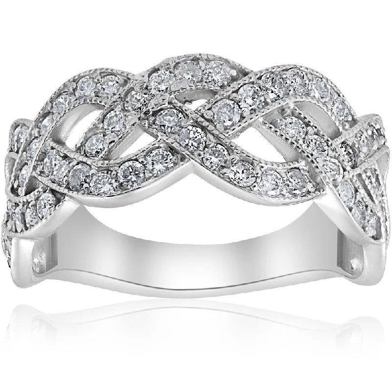 Women’s halo rings-Pompeii3 14k White Gold 1 ct TDW Crossover Multi Row Diamond Ring - White F - White F