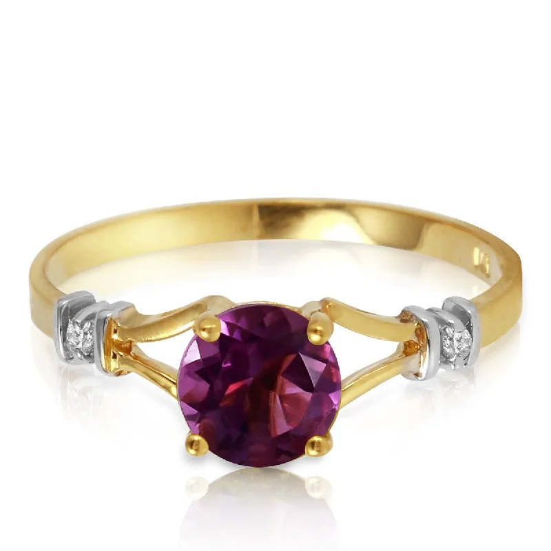 Women’s platinum engagement rings-14K Solid Gold 0.92 Carat Diamond Ring w/ Round Cut Amethyst Gemstone