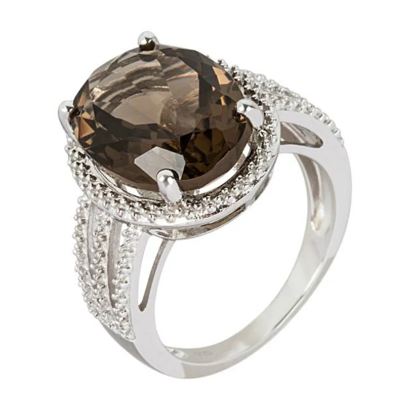 Women’s classic diamond rings-925 Sterling Silver Smoky Quartz Ring