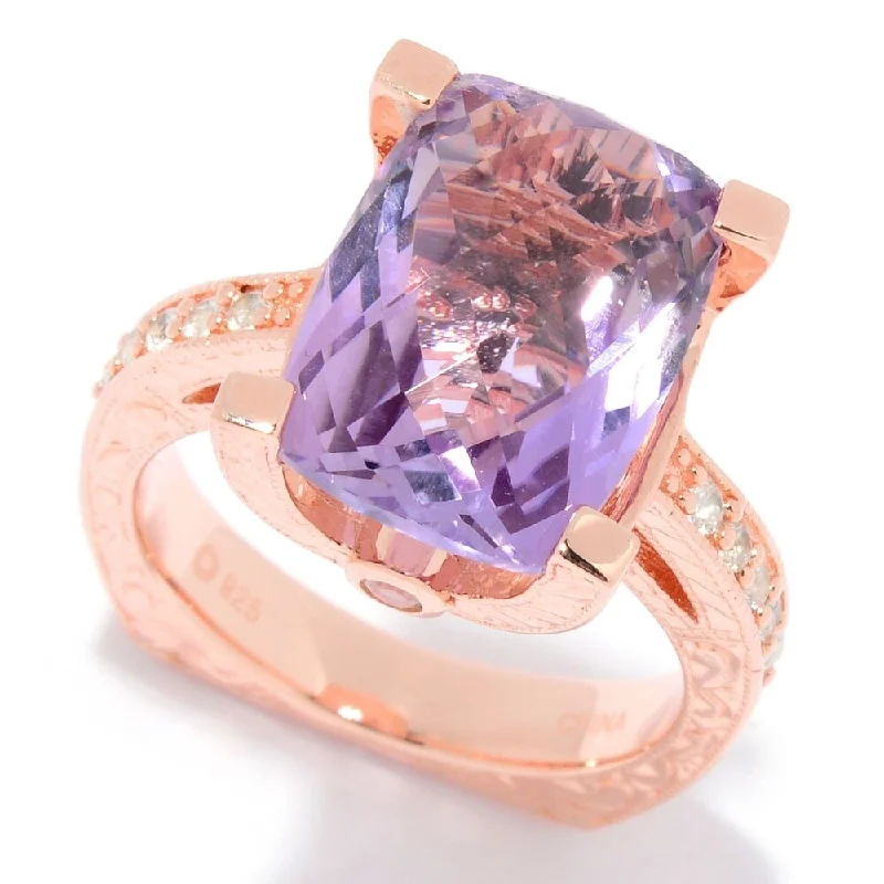 Women’s adjustable engagement rings-6.81ctw Pink Amethyst & White Zircon Euro Shank Ring