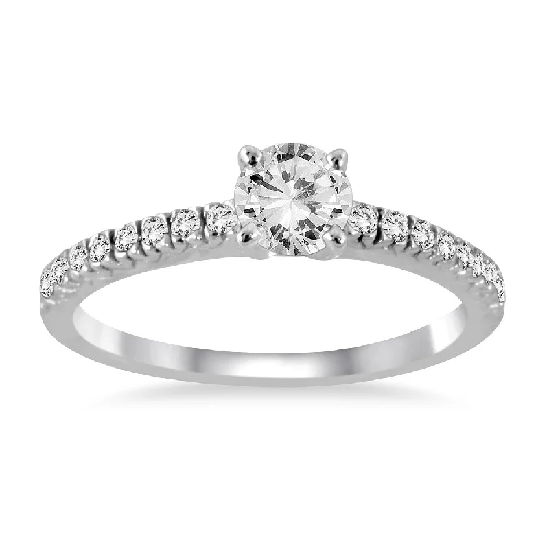 Women’s unique rings-1 Carat TW Diamond Fishtail Pave Ring in 14K White Gold