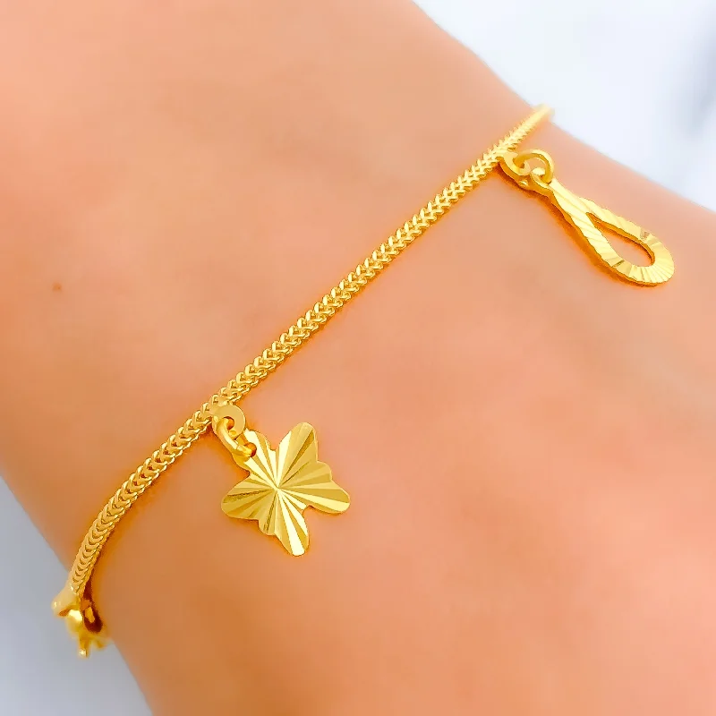 Women’s adjustable charm bracelets-Lightweight Butterfly Charm 22k Gold Bracelet