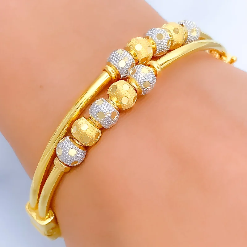 Women’s lucky bracelets-Alternating Polka Dotted 22k Gold Orb Bangle Bracelet