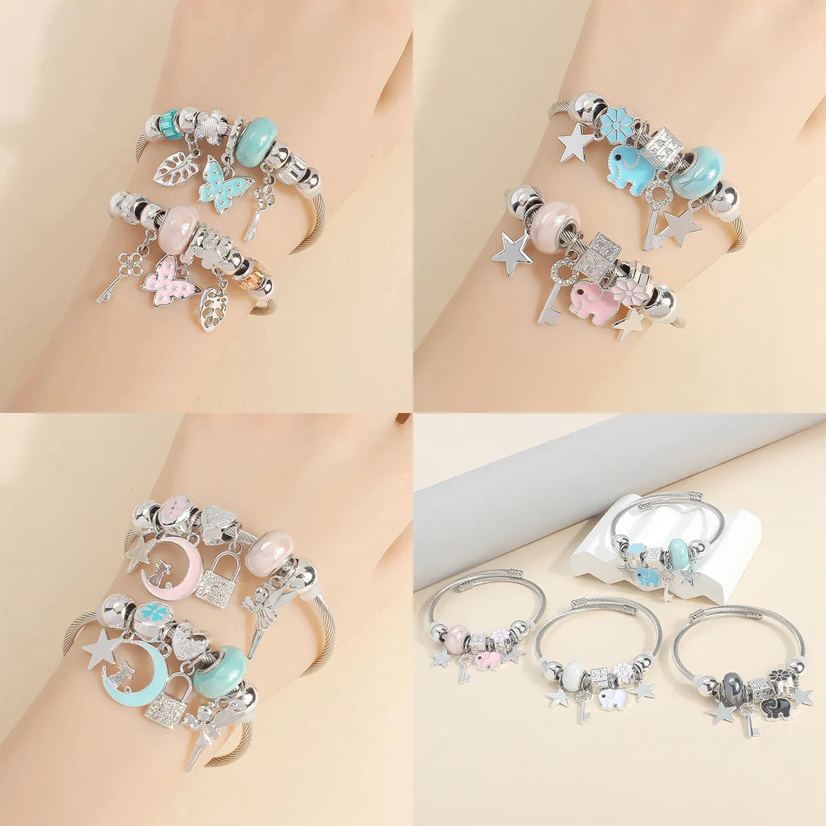 Women’s elegant bracelets-IG Style Elegant Korean Style Star Moon Butterfly 304 Stainless Steel Zircon Bangle In Bulk