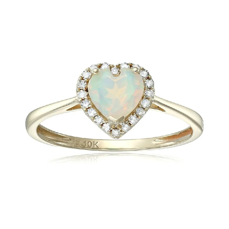 Women’s engraved wedding rings-10k Yellow Gold Ethiopian Opal and Diamond Solitaire Ring