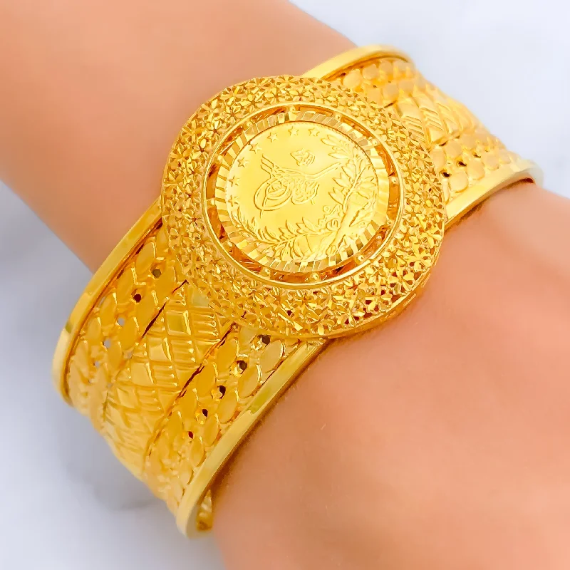 Women’s romantic bracelets-Majestic Glowing 21k Statement Bangle Bracelet