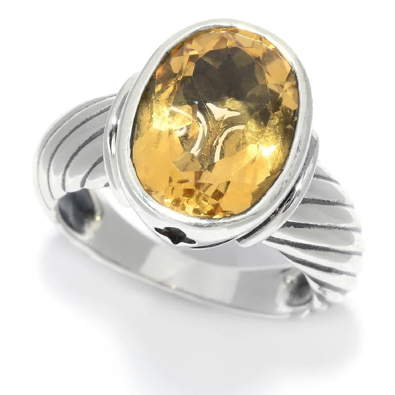 Women’s personalized rings-Sterling Silver 5.00ctw Oval Citrine Rope Textured Ring