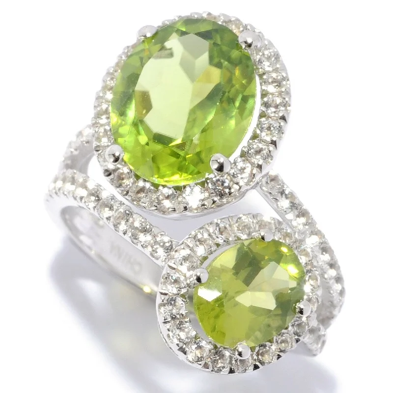 Women’s adjustable rings-925 Sterling Silver Peridot and White Topaz Ring