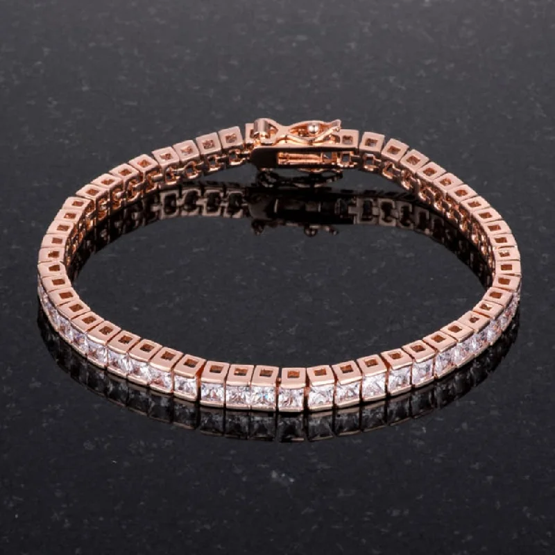 Women’s friendship bangles-9.7Ct Princess Cut 7In Cz Rose Gold Bracelet - Rose-Gold - 7 inch