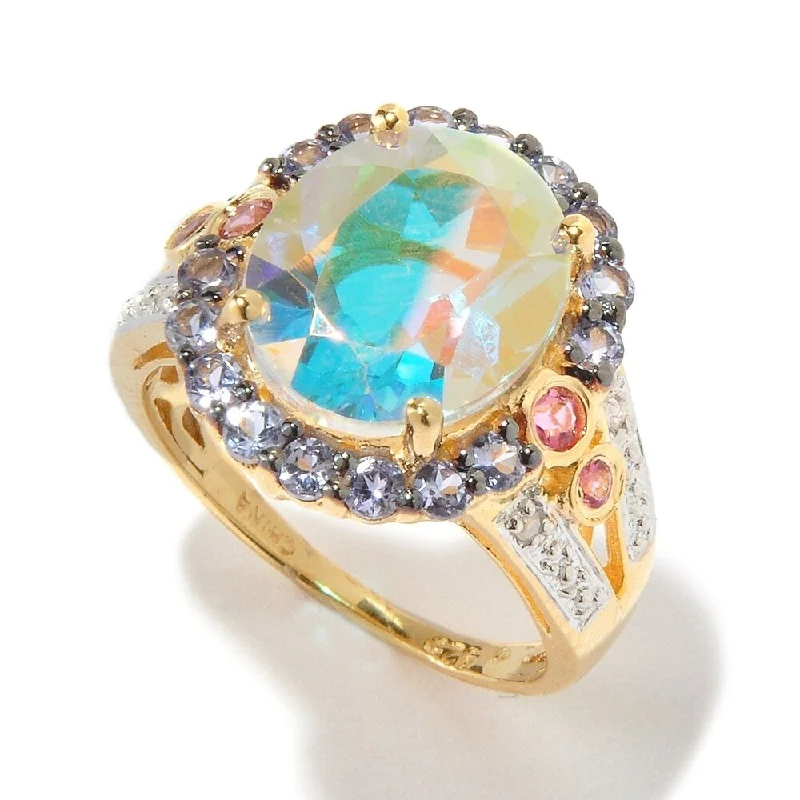 Women’s simple wedding rings-18K Yellow Gold Over Silver 6.55ctw Opal Topaz Cocktail Ring