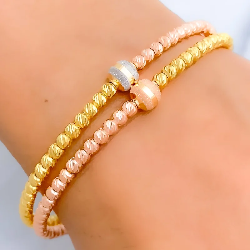 Women’s sterling silver bracelets-Unique Three-Tone 22k Gold Bangle Bracelet