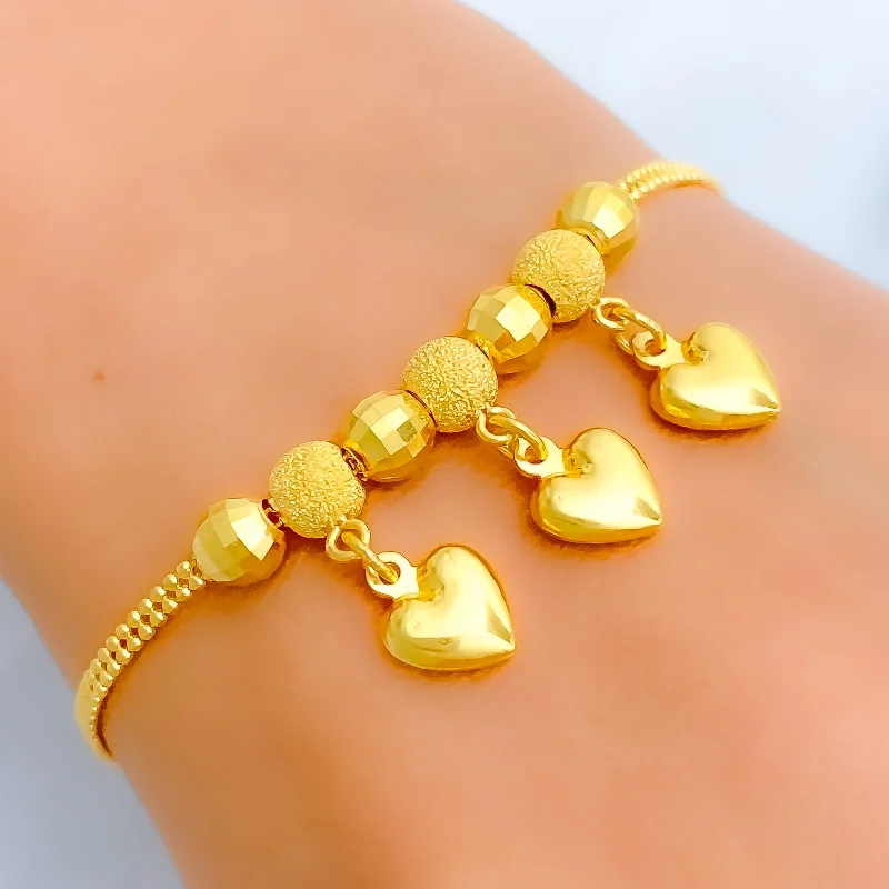 Women’s romantic bracelets-Elegant Hanging Heart 22k Gold Bracelet