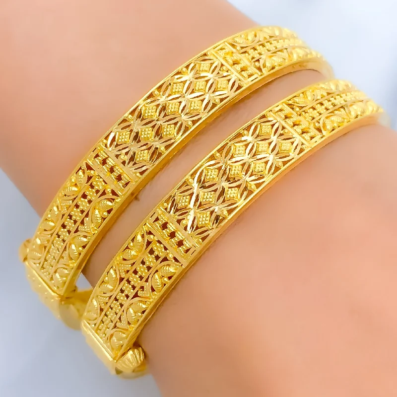 Women’s gold charm bracelets-Radiant Reflective 22k Gold Bangles