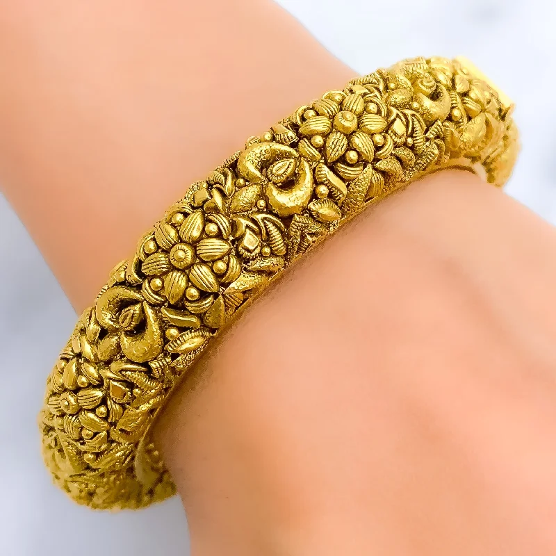 Women’s classic bangles-Classic Floral Oxidized 22k Gold Bangles