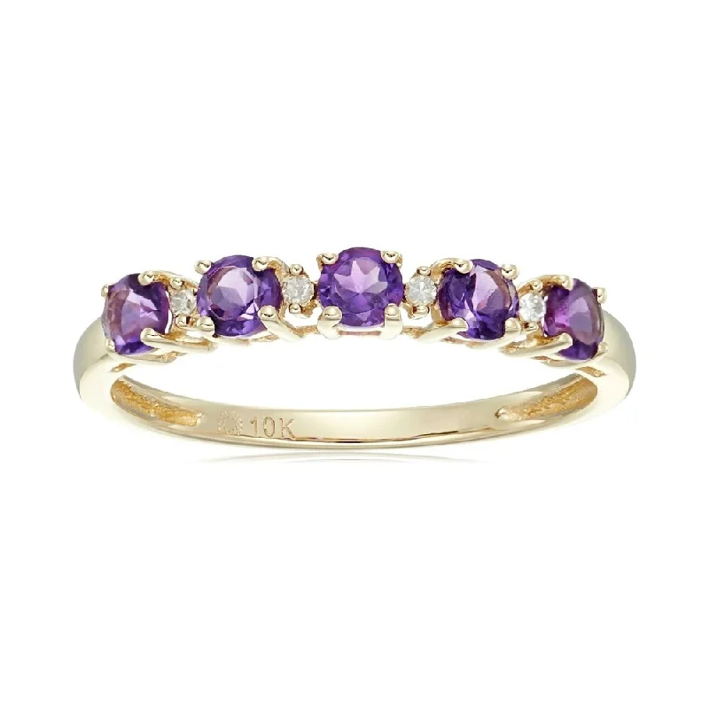 Women’s two-tone rings-10k Yellow Gold African Amethyst & Diamond Stackable Ring, Size 7 - Purple