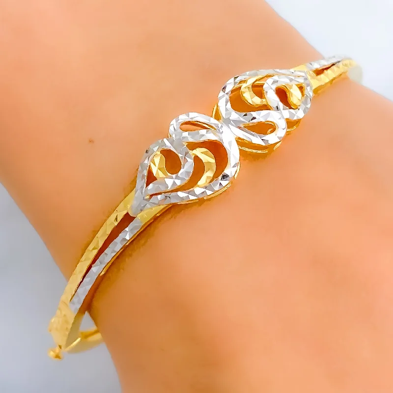 Women’s pearl-studded bracelets-Trendy Two-Tone 22k Gold Bangle Bracelet