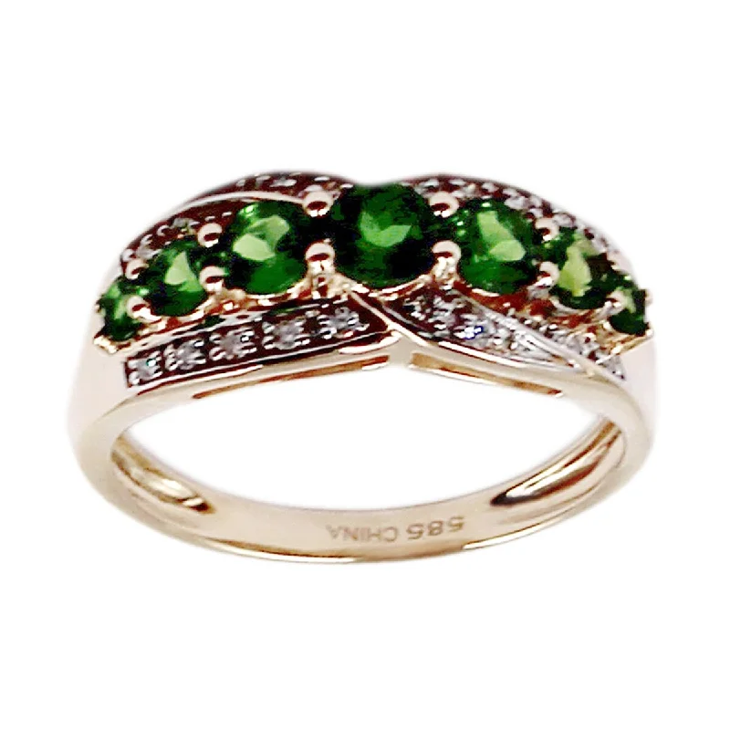 Women’s diamond solitaire rings-14K Yellow Gold Chrome Diopside and Diamond Ring