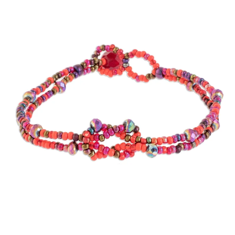 Women’s pearl bangles-Novica Handmade Interlaced In Red Glass Beaded Bracelet