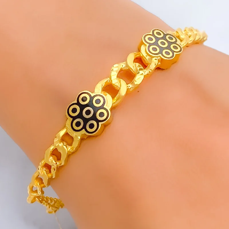 Women’s custom bracelets-Graceful Hanging Floral 21K Gold Flexi Bangle Bracelet